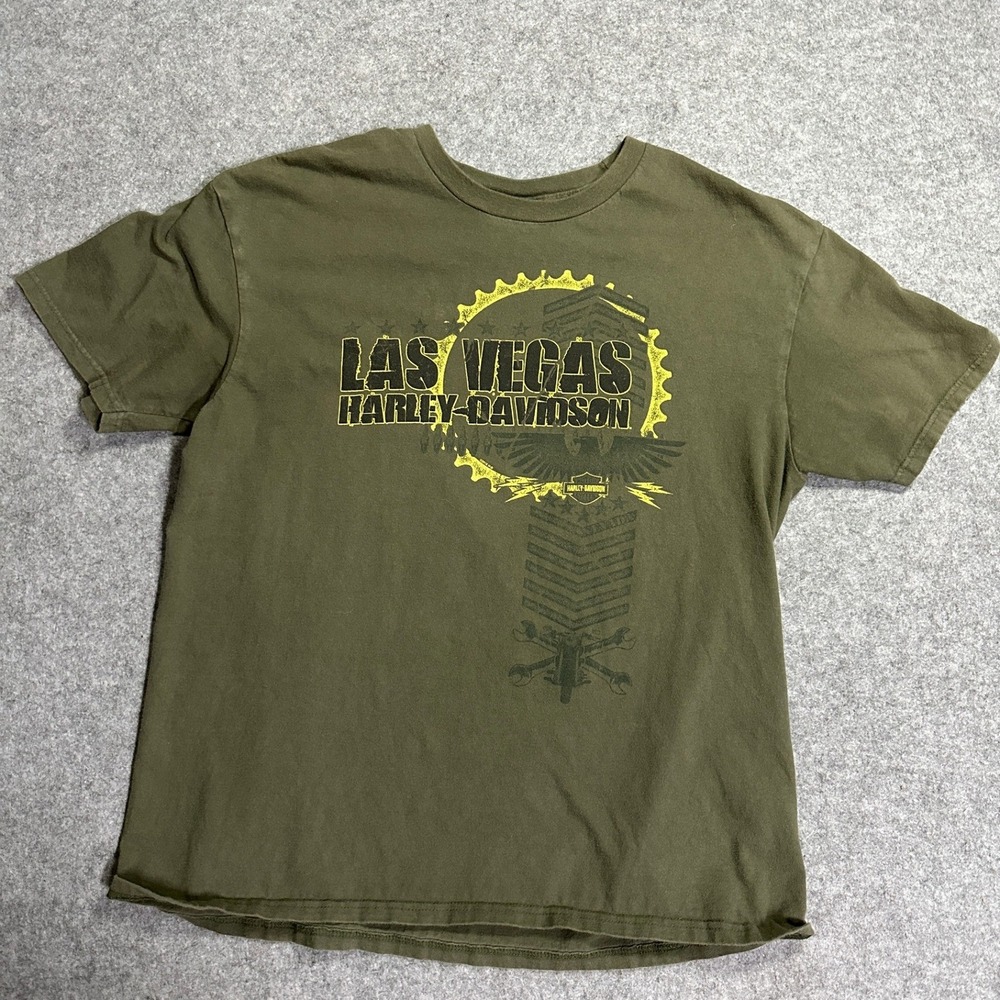 Harley-Davidson‎ Las Vegas Graphic T-Shirt XL Olive Green Cotton Tee
